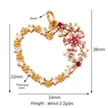 Gold-plated heart pendant with pink gem flowers and dimensional size specifications - Floral Heart / Gold