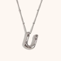Polished silver-tone 3D balloon letter U pendant necklace with delicate beaded chain - Steel-U