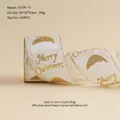 6.3cm cream Christmas ribbon with gold glitter Santa hats and Merry Christmas text - Gold Glitter Christmas Hat Print / 6.3cm x 10 Yards / Off White
