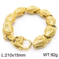 Men's retro gold-plated stainless steel snake head bracelet with diamond accents - Gold Linked Snake Head Style (KB180120-KJX)