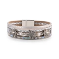 Exotic holiday wrap bracelet featuring silver starfish, turtle charms and crystals - Beige