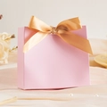 Pink wedding candy gift box with elegant golden silk ribbon and delicate bow - Small / Blank Pink (Champagne Ribbon)