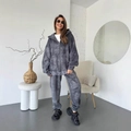 Women's lazy style tie-dye grey tracksuit with zip hoodie and high waist joggers - S / Grey Tie Dye