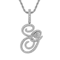 Detailed view of silver iced-out cursive letter S pendant on a classic rope chain necklace - Letter G / Silver (Pendant Only)