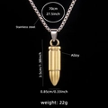 Gouden bullet hanger met zilveren roestvrijstalen ketting, lengte 70cm, gewicht 22g - Goud (Kogel nr. 21 + 70 cm stalen ketting)