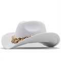 Classic white wool felt fedora with a bold gold chain band and curved brim style - M(56-58cm) / White
