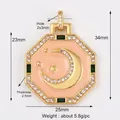 Octagonal moon star pendant in pink enamel with cubic zirconia, 34x25mm charm size - M075701 Gold Octagon Moon Star