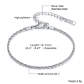 Pulsera de cadena de cuerda de acero inoxidable plateado de 2mm con acabado pulido - 2mm--16+5CM / Color Acero