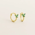 Vintage S925 silver butterfly huggie earrings with green crystals and gold plating - Gold (Green Stone)