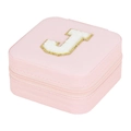 Portagioie portatile rosa con lettera J in peluche bianca e cerniera dorata - Lettera J (Senza Specchio) (FS61) / 10x10x5cm