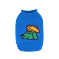 Pull bleu en tricot pour chiens avec motif de chien vert et béret orange vintage - S / Bleu