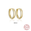 Classic 10mm S925 sterling silver hoop earrings with double-row zircon pavé in gold finish - 10mm / Gold