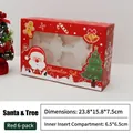 Red 6-cup Christmas cupcake box with window, Santa Claus and snowflake pattern - Red 6 Cavities (Santa & Tree)