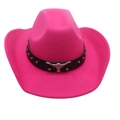 Hot pink western cowboy hat featuring a black studded band and silver bull head buckle - One Size (57cm) / Rose Red