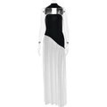 Abito lungo allacciato al collo bianco e nero con design patchwork asimmetrico - M / Nero