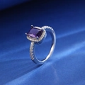 Adjustable silver ring featuring a square purple zircon and paved sparkling diamonds - Square Style (WG-0575)