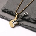 Hip hop guitar pendant necklace in gold and silver finish with stainless steel box chain - Gold & Silver Guitar / Gold Box Chain