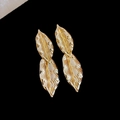 Macro detail of textured golden leaf earrings with intricate metallic vein patterns - 34# Steel Post - Gold - Leaf