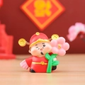Fortune God figurine in red and gold with a 100 fan and dollar sign flower - Caishen Money Flower