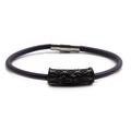 Detailed macro view of dark purple cord bracelet with black embossed metal and silver magnetic clasp - Black Z-3