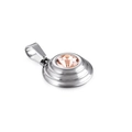 Silver stainless steel round pendant featuring a faceted peach zircon stone inlay - Pink