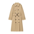 Classic khaki double-breasted trench coat with waist belt and epaulets on white background - XS / Khaki
