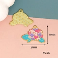 Pink and blue hydrangea flower alloy enamel charm with golden leaf detail for jewelry - 17 Hydrangea