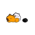 Cute Capybara and white cat enamel pin badge for backpack decor with rubber back - With Little Cat