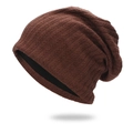 Detail of the soft ribbed knit texture and black elastic lining on the brown slouchy beanie - One Size / Coffee