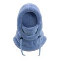 Light blue Balaclava winter hood mask with thick fleece and adjustable drawstrings - One Size / Blue