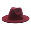 Detail of burgundy wool fedora hat featuring a classic grosgrain ribbon and side bow - M (56-58cm) / Burgundy