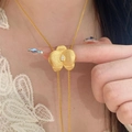 18k gold plated orchid pendant necklace with water-drop zircon stone on delicate O-chain - Real Gold Plated Pull-out Type / Gold - Flower Shape
