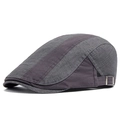 Classic dark grey patchwork flat cap beret for men with adjustable metal side buckle - Adjustable [55-59cm] / Gray