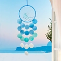 Handmade dreamcatcher with blue gradient capiz shells for Mediterranean home decor - Finished Product / Four Seasons Dali-Blue