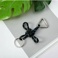 Braided paracord keychain in black and blue with triangular carabiner and ring - Camo Black