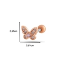 Clou d'oreille papillon en or rose avec zircons roses et blancs scintillants - Style Papillon (8# Or Rose)