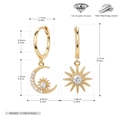 Detailweergave van S925 sterling zilveren zon en maan oorbellen met zirkonia steentjes - 925 Zilver geelgoud verguld / Goud