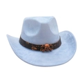 Light blue western cowboy hat with faux suede finish and gothic skull metal accessory - Light Blue