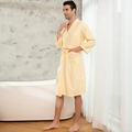 Light yellow waffle knit bathrobe for men with tie belt and double front pockets - Men-Apricot