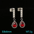 Boucles d'oreilles argentées avec gemme rouge et perles blanches, taille 8x6 mm - Acier - Rouge (KE114618-KFC)
