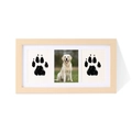 Three-window wood frame showing pet paw prints and a golden retriever portrait - Natural Wood Color