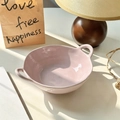 Charming pink ceramic bowl with double handles and a glossy finish for home dining use - Light Purple