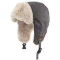 Gorro de aviador de invierno gris oscuro con forro de piel sintética crema y hebilla - M 56-58cm / Gris