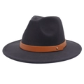 Classic dark grey wool fedora hat with a brown leather belt and gold stud details - M (56-58cm) / Dark Gray