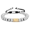 Verstellbares gewebtes Armband mit goldener Kronenperle und silbernen Edelstahlkugeln - Silber + Gold 8MM Perlen Krone