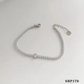 Silver stainless steel tennis bracelet with white zircon and large round center stone - Stainless Steel/Zirconia / Silver Round Main Stone Style (SBP170)