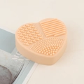 Pink heart-shaped silicone makeup brush cleaning mat with multiple washing textures - Heart-shaped Dry Cleaning Box / Nude