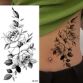 Sketch rose tattoo sticker BK-002 showing black and white flower design on waist - Pattern BK-002