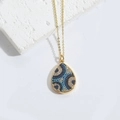 Golden teardrop Evil Eye necklace with blue and white cubic zirconia pave crystals - Teardrop Gold (XL3327-1)