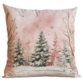 Rosa und goldener Weihnachtskissenbezug mit verträumtem Winterwald und Sternen - Verschneiter Wald